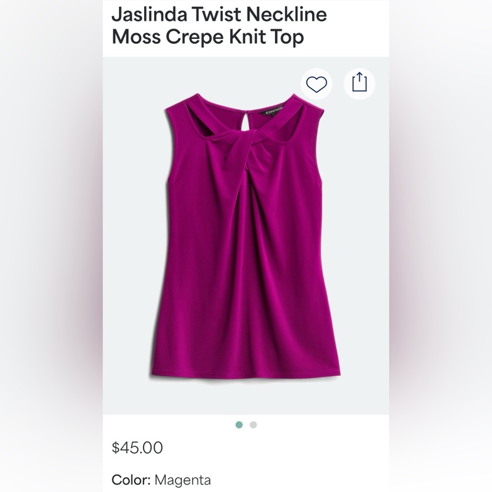 NEW 41 Hawthorn Fuchsia Twist Neck sleeveless Blouse
Size small